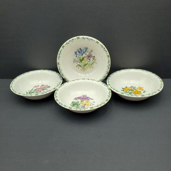 Thomson Pottery Floral Garden Soup Cereal Bowls Daffodil Geranium Iris Crocus